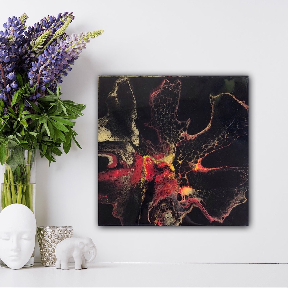 Black and red gold  Art Home Decor, Abstract floral Painting resin canvas